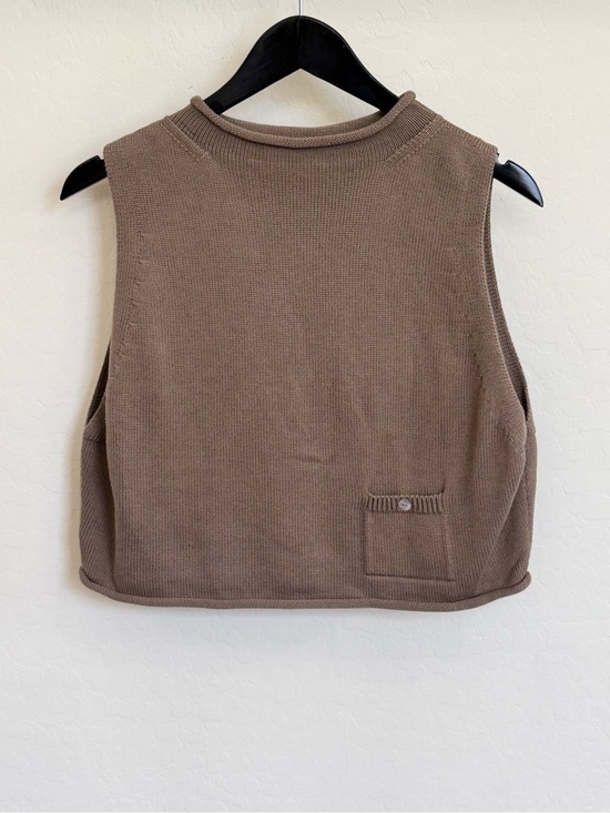 Na Nin Tops - Na Nin Milo Brown Knit Sleeveless Crop Sweater Tank Vest Pocket Detail Size 2